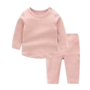 Baby Ribbed Solid Color Pajamas Casual 2 Pieces Set