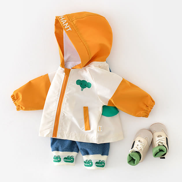 ELEPHANT Baby Embroidered Hooded Yellow Coat