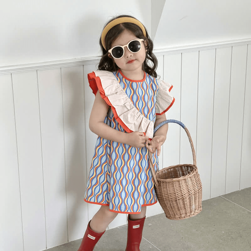 Toddler Girl Colorful Wave Ruffled Dress