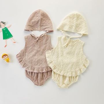 Baby Jacquard Tank Top Shorts Hat Set