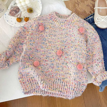 Toddler Girl Pompom Colorful Sweater