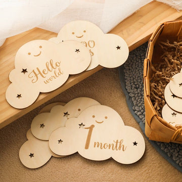 8pcs Wooden Baby Cloud Shape Milestone