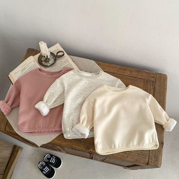 Baby Round Neck Solid Color Fleece Lined Sweatshirt