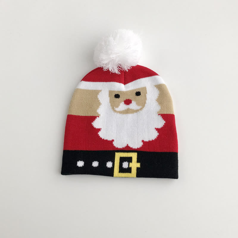 Baby Christmas Hairball Snowman Santa Claus Knitted Beanie