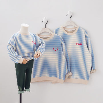 FUN Family Matching Smile Blue Striped Sweatshirt