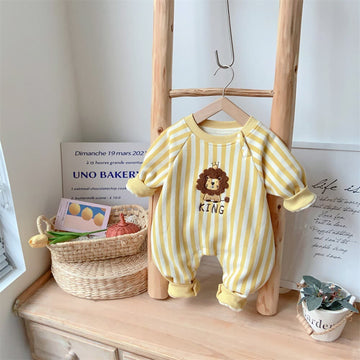 KING Baby Lion Yellow Vertical Striped Romper