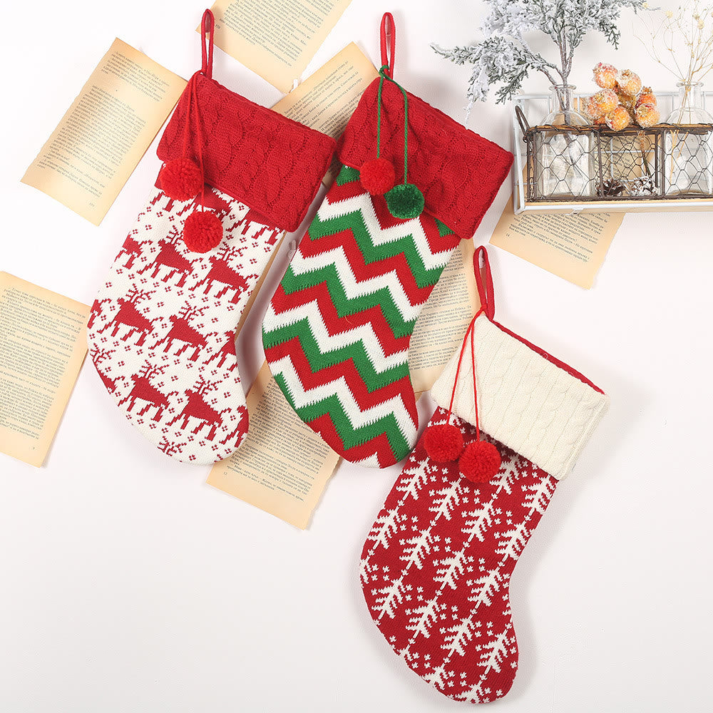 Baby Christmas Kniting Pompom Stocking