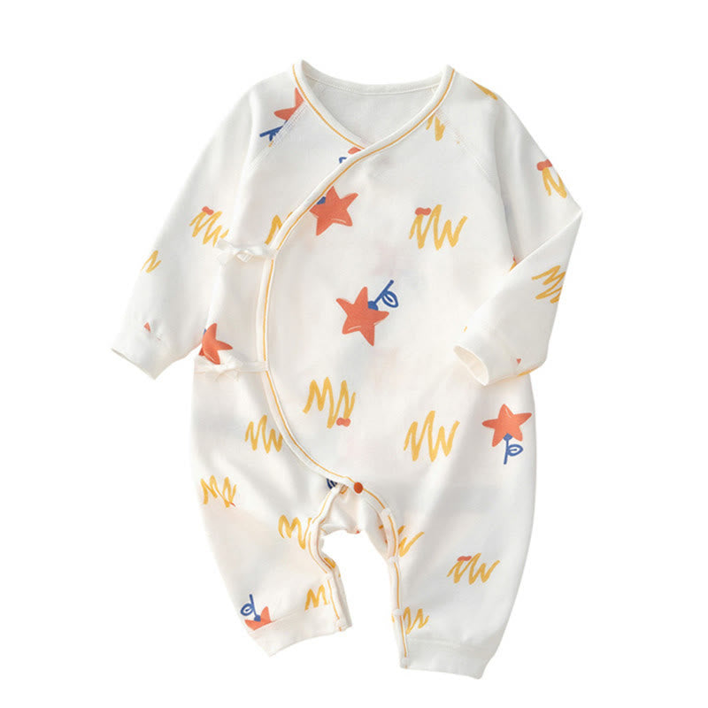 Baby Star Printed White Kimono Romper