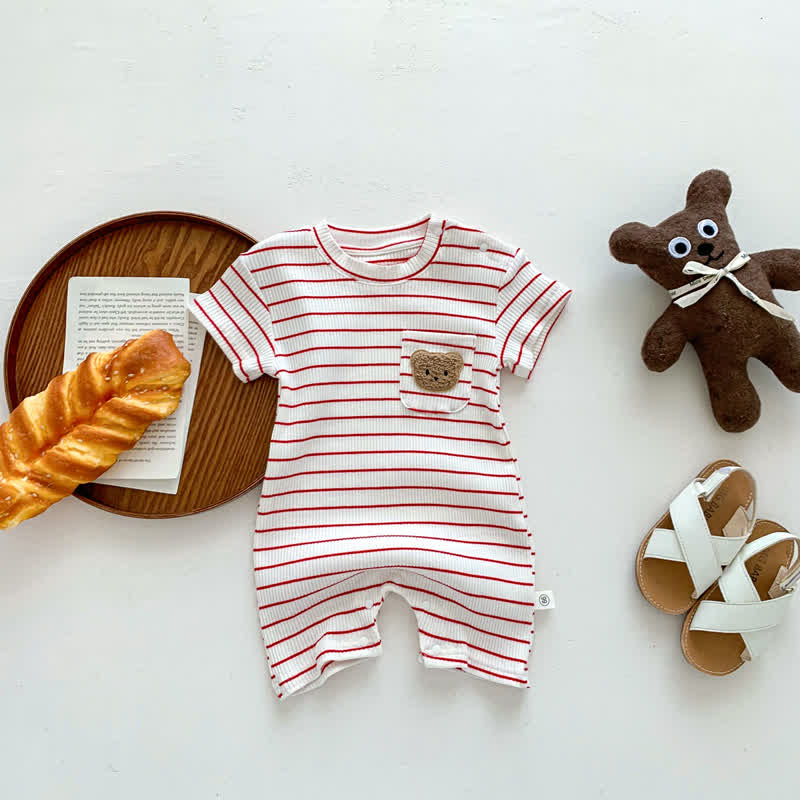 Baby Embroidered Bear Striped Romper