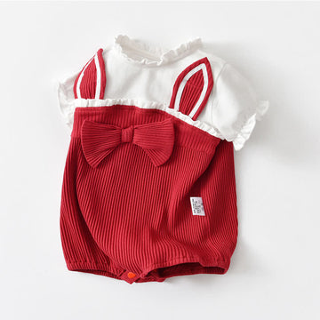 Baby Bunny Bowknot Ribbed Newborn Romper