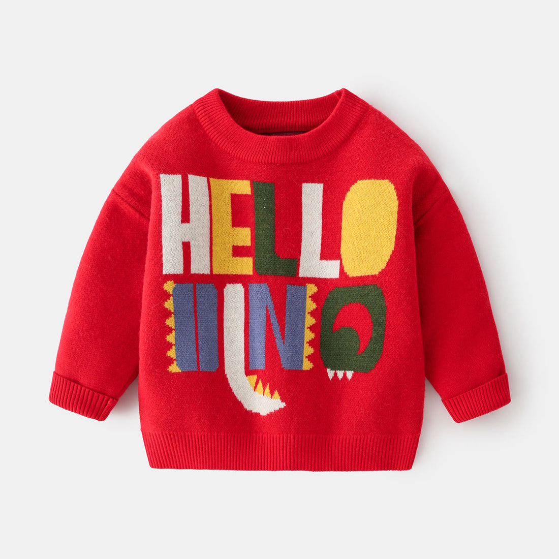 Toddler Boy Slogan Dinosaur Round Neck Sweater