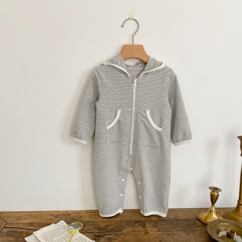 Baby Striped Loose Hooded Romper