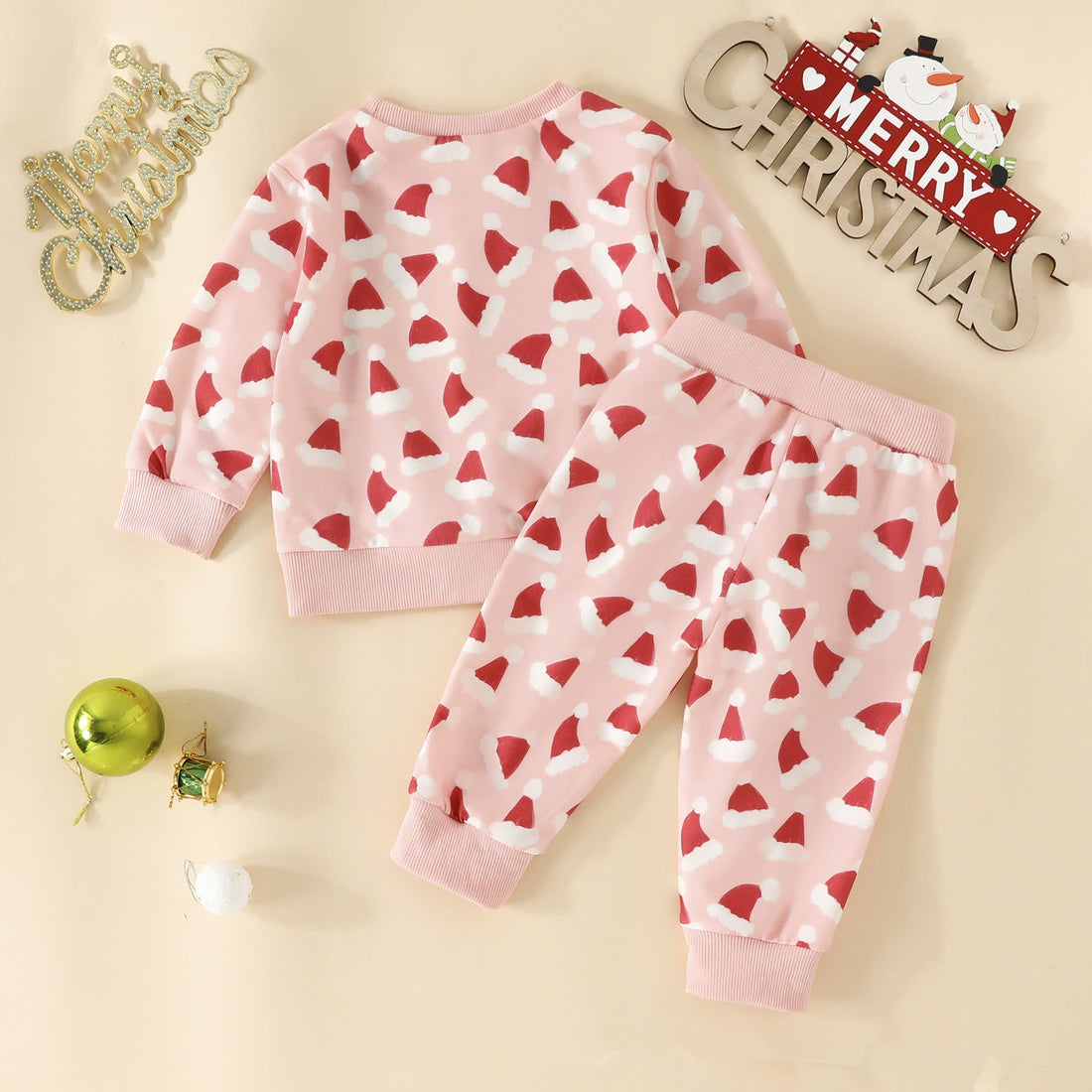 Baby Christmas Hat Pink 2 Pieces Set