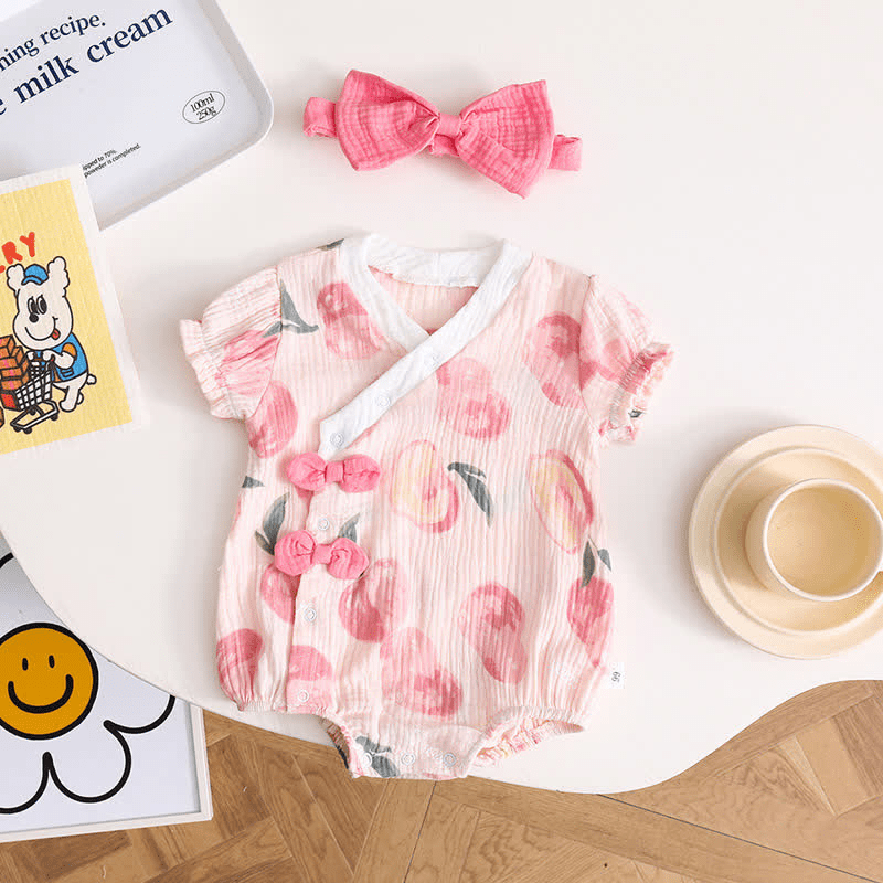 Baby Peach Kimono Bodysuit with Headband