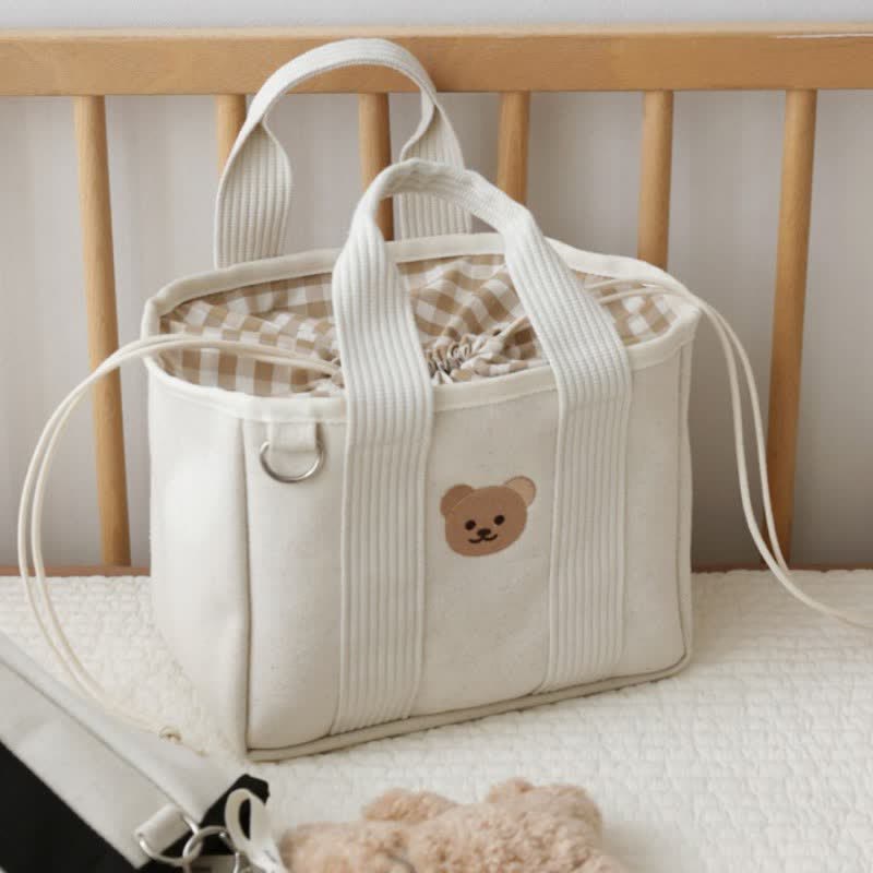 Embroidered Bear Drawstring Storage Portable Bag