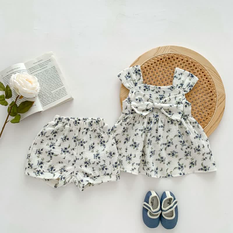 Baby Bowknot Flowers Camisole and Shorts Set