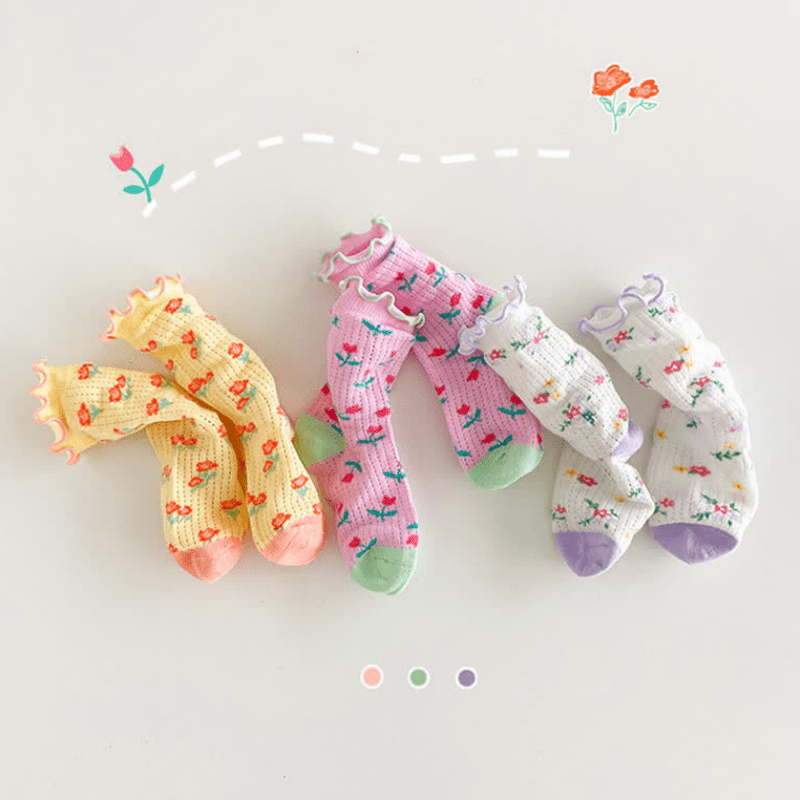 3 Pairs Baby Toddler Floral Socks