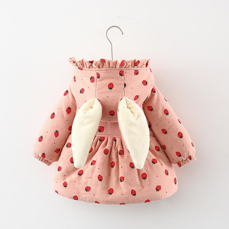 Baby Toddler Ears Strawberry Quilted Coat with Bag