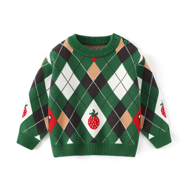 Toddler Argyle Strawberry Bear Sweater