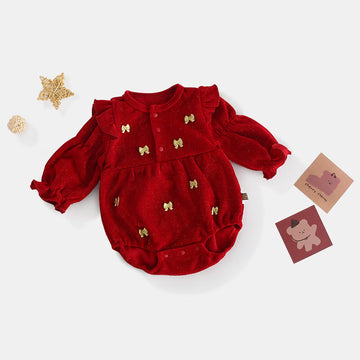 Baby Ruffled Bow Sweet Red Bodysuit