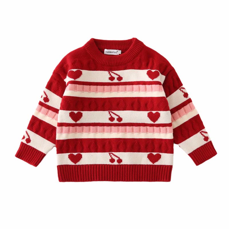 Family Matching Cherry Heart Red Sweater