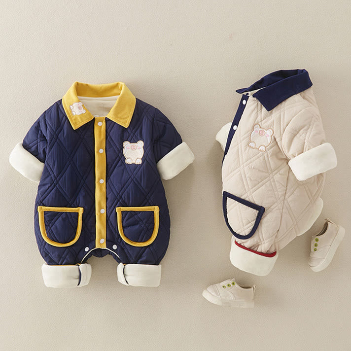 Baby Quilted Bear Polo Warm Romper