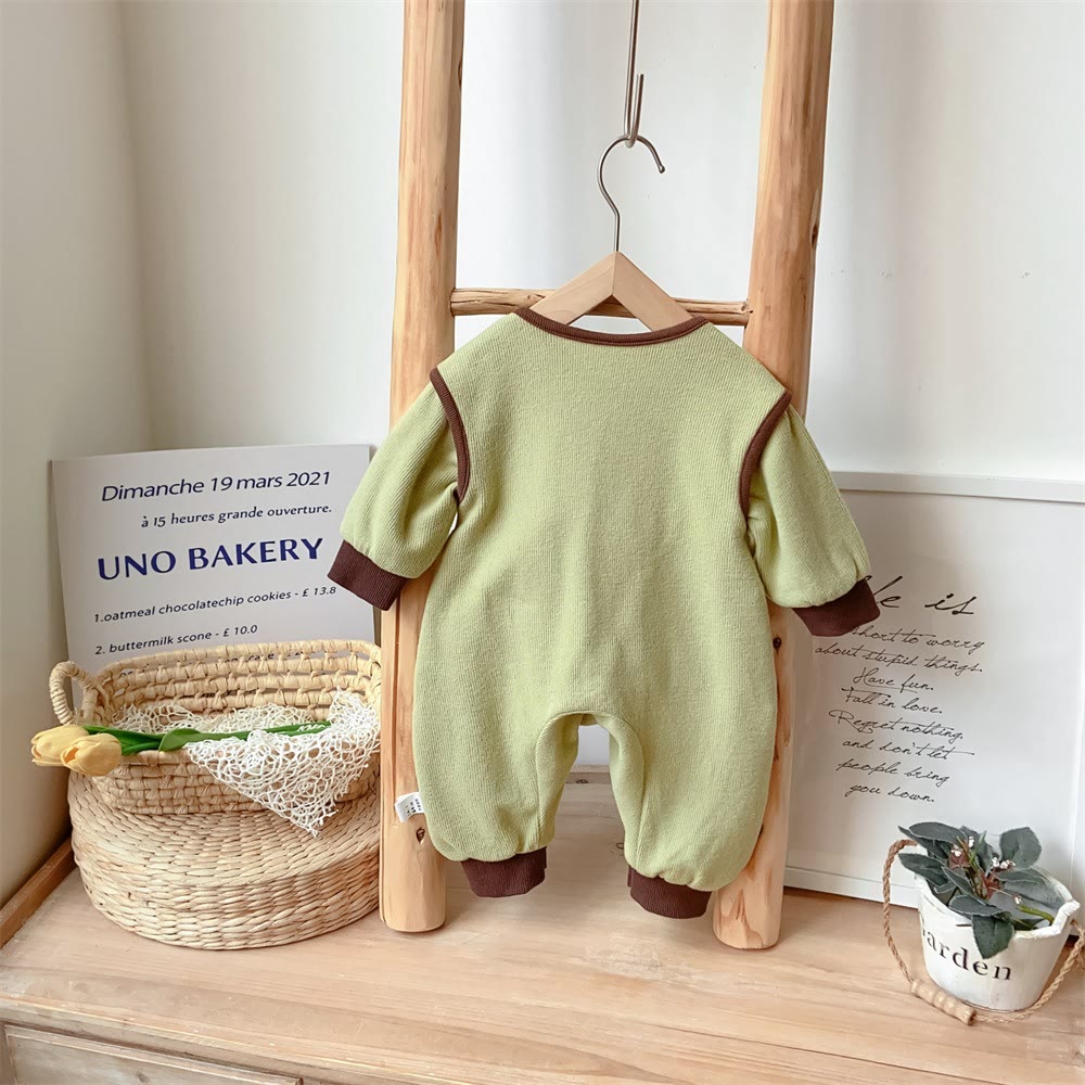 LOVELY BEAR Baby Button Embroidered Three Bear Romper