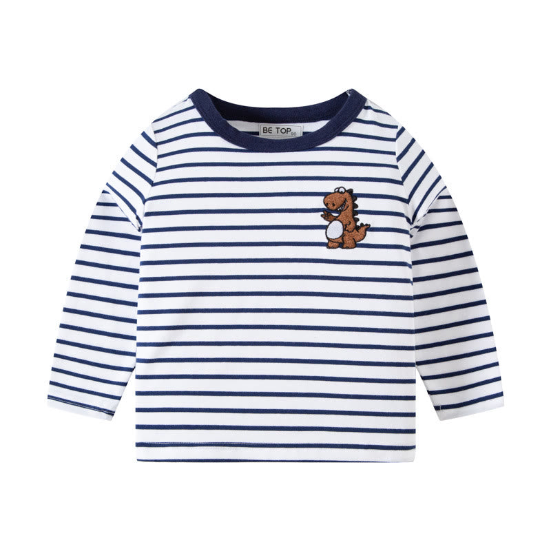 Toddler Embroidered Dinosaur Striped T-shirt