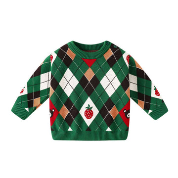 Toddler Argyle Strawberry Bear Sweater