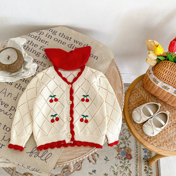 Baby Knitted V-neck Cherry Button Cardigan