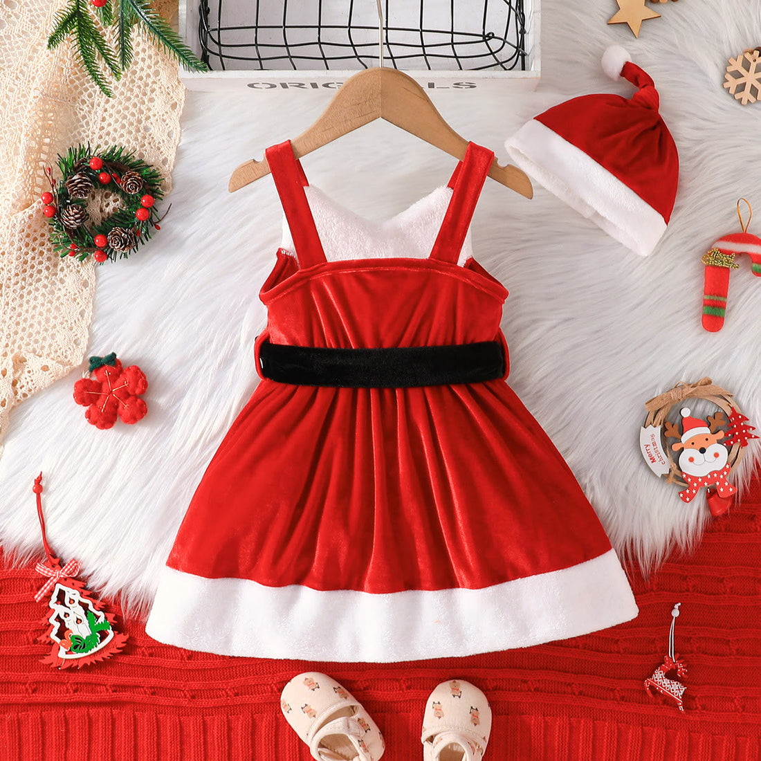 Toddler Girl Christmas Cosplay Red Dress with Hat