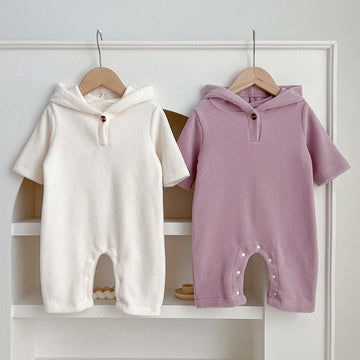 Baby Solid Color Fleece Hooded Romper