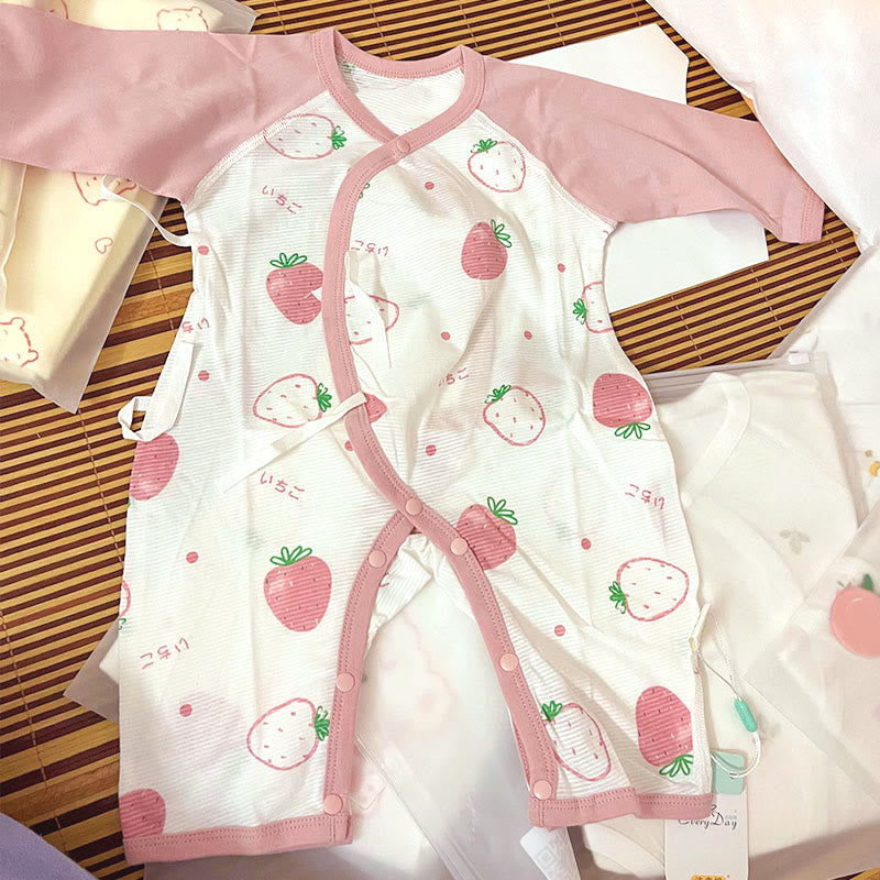 Baby Strawberry Pink Contrast Sleeves Kimono Romper