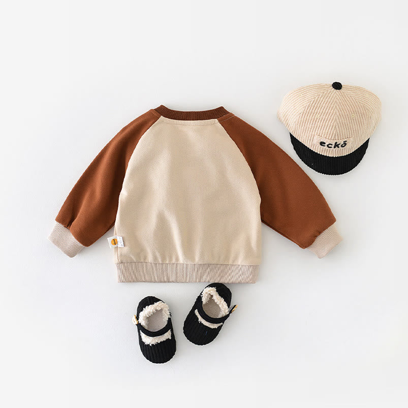 WITH YOU Baby Cartoon Bear Contrast Sleeves Sweatshirt