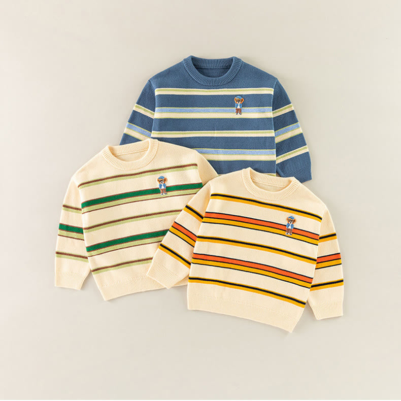 Toddler Bear Knitted Striped Loose Sweater