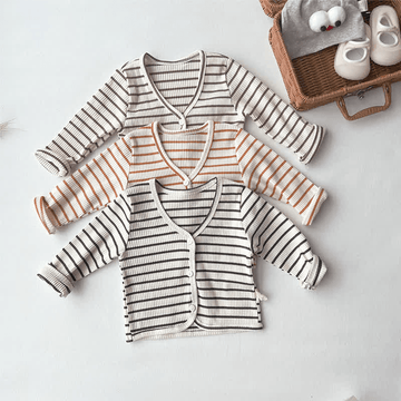 Baby Striped Crew Neck Casual Cardigan