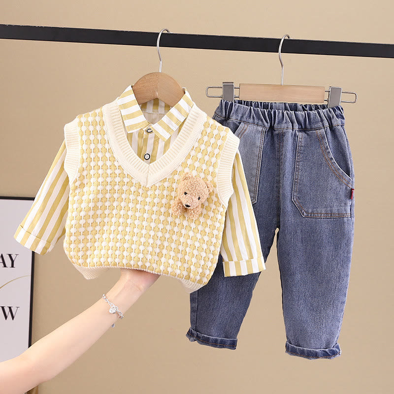 Toddler Boy Bear Striped Denim Set