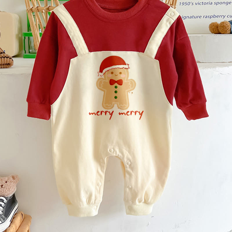 MERRY Baby Gingerbread Man Fake 2 Pieces Romper