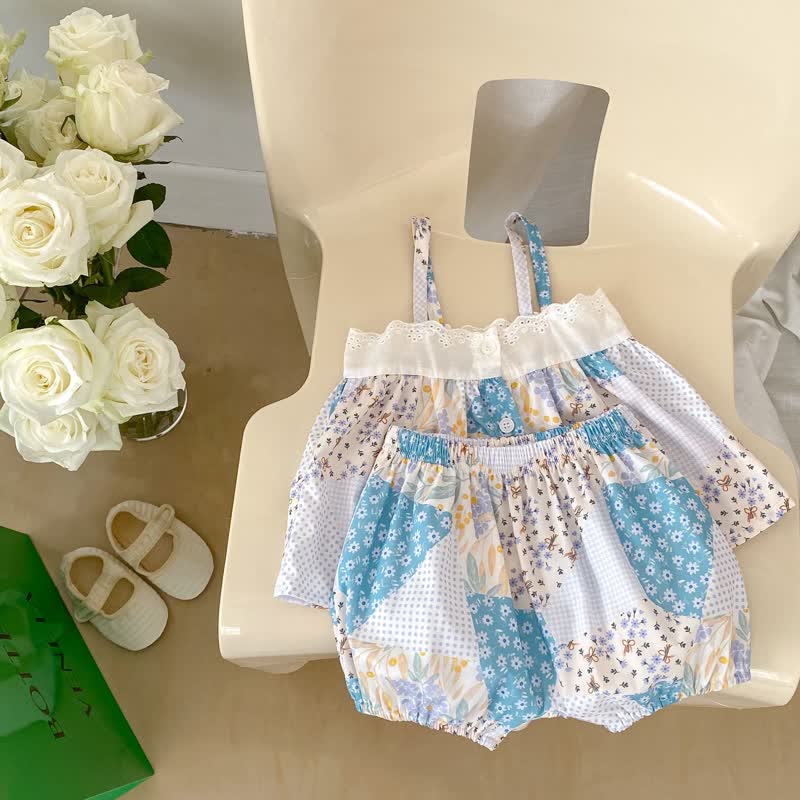 Baby Color Block Floral Camisole and Bloomers Set