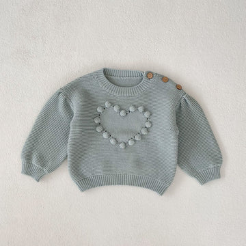 Baby Girl Knitted Solid Color Heart Loose Sweater