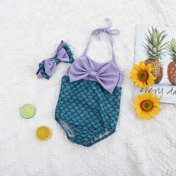 Baby Fish Scales Swimwear with Bowknot Headband