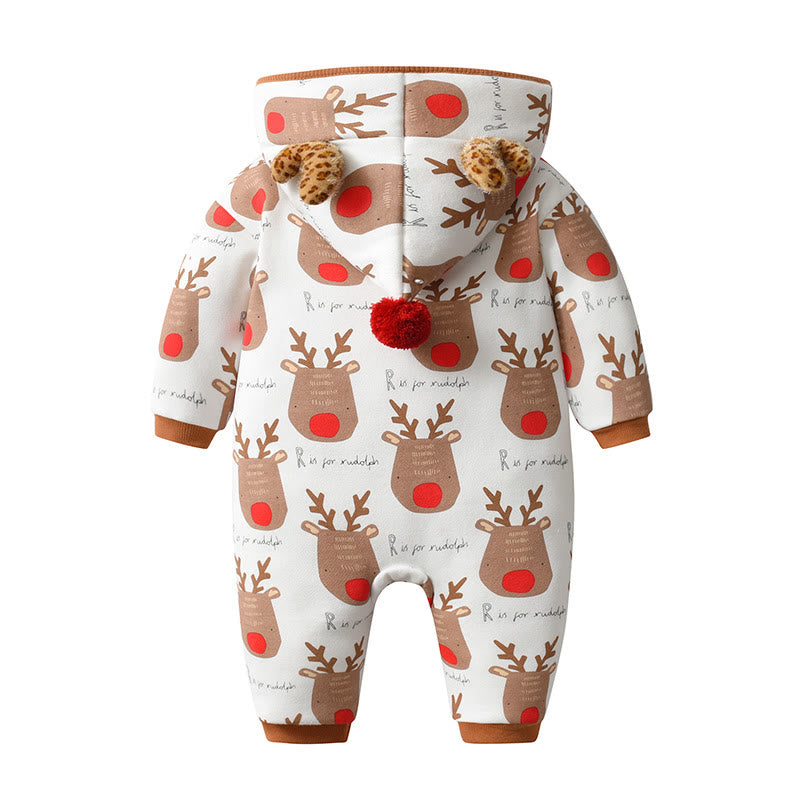 Baby Elk Hooded Fleece Lined Romper