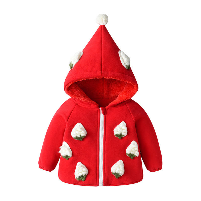 Baby Girl Strawberry Fleece Lined Hooded Warm Coat