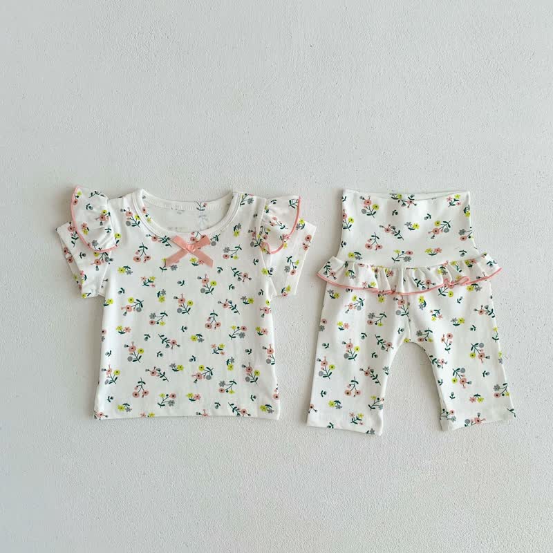 Baby Flower Ruffled Tee and Pants Set