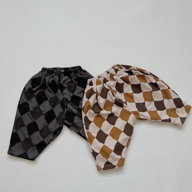 Toddler Fleece Corduroy Retro Style Plaid Pants