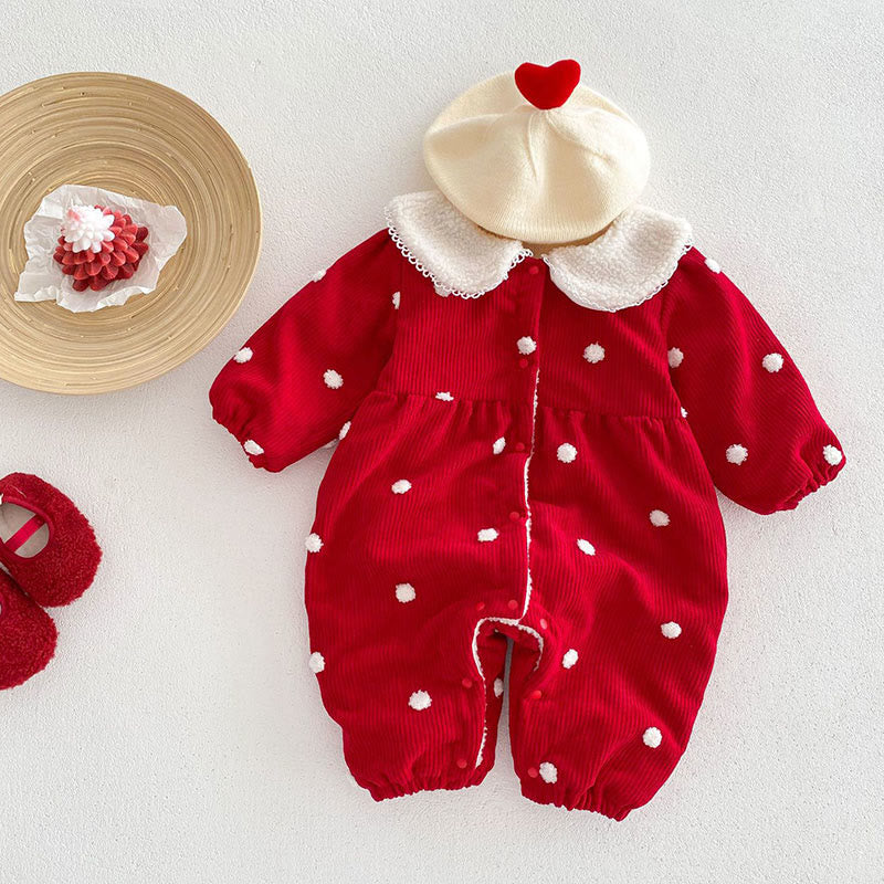 Baby Girl Polka Dot Fleece Lined Romper