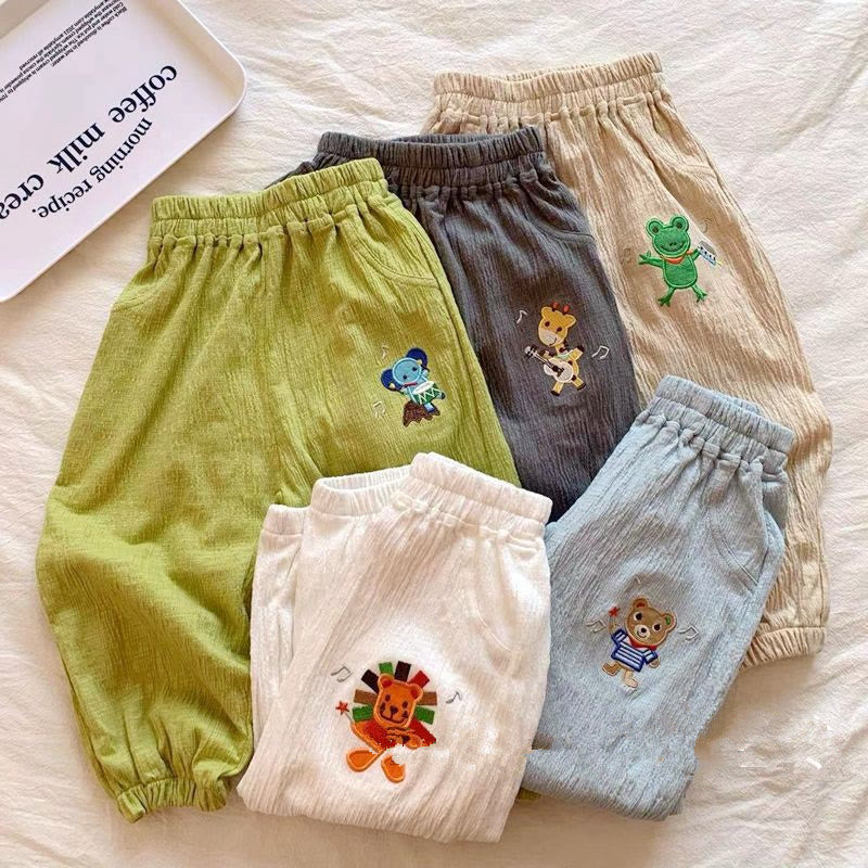 Toddler Linen Embroidered Animal Jogger Pants