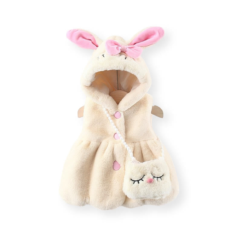 Baby Toddler Bow Bunny Hooded Vest with Bag