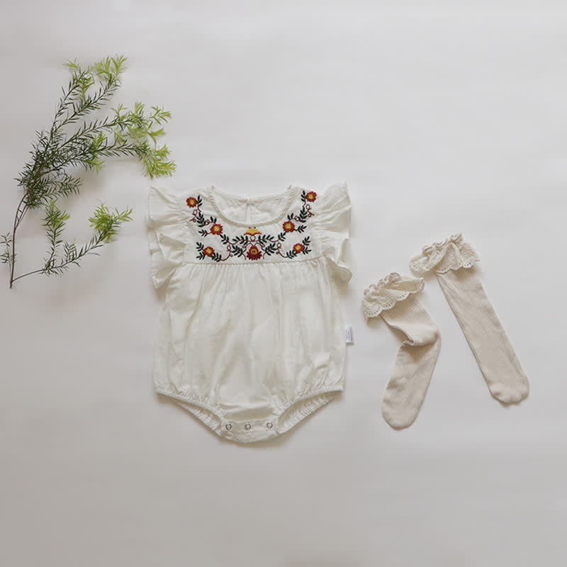 Baby Embroidered Flower Vintage Bodysuit