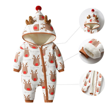 Baby Elk Hooded Fleece Lined Romper